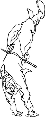 Ninja On His Hands Coloring Page